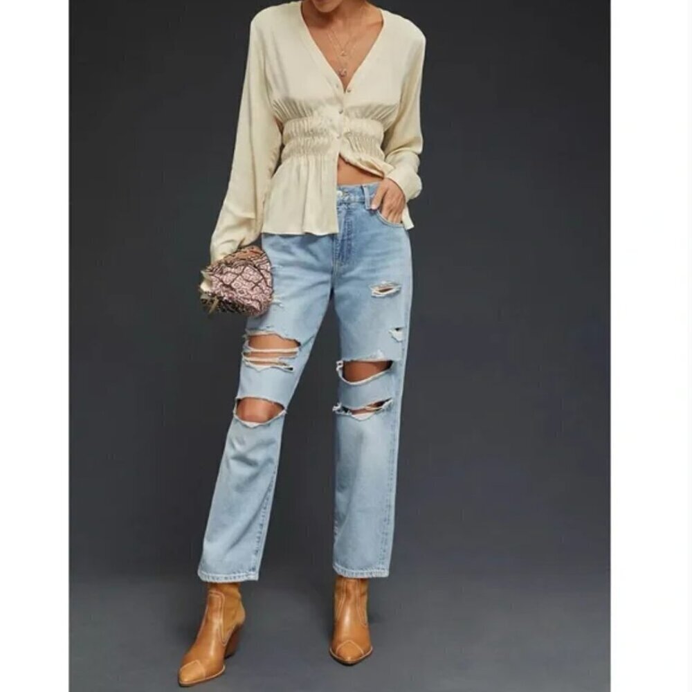 Anthropologie Pilcro Ripped Straight Leg Jeans Relaxed Baggy Women's Size 29T